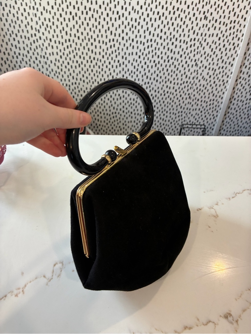 Vintage Black Velvet Top-Handle Evening Bag with Gold Frame